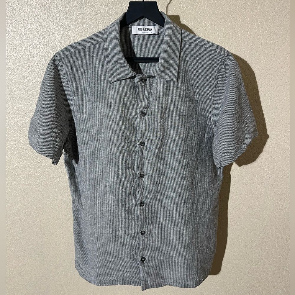 Blue & Cream Gray Casual Button Down Shirt